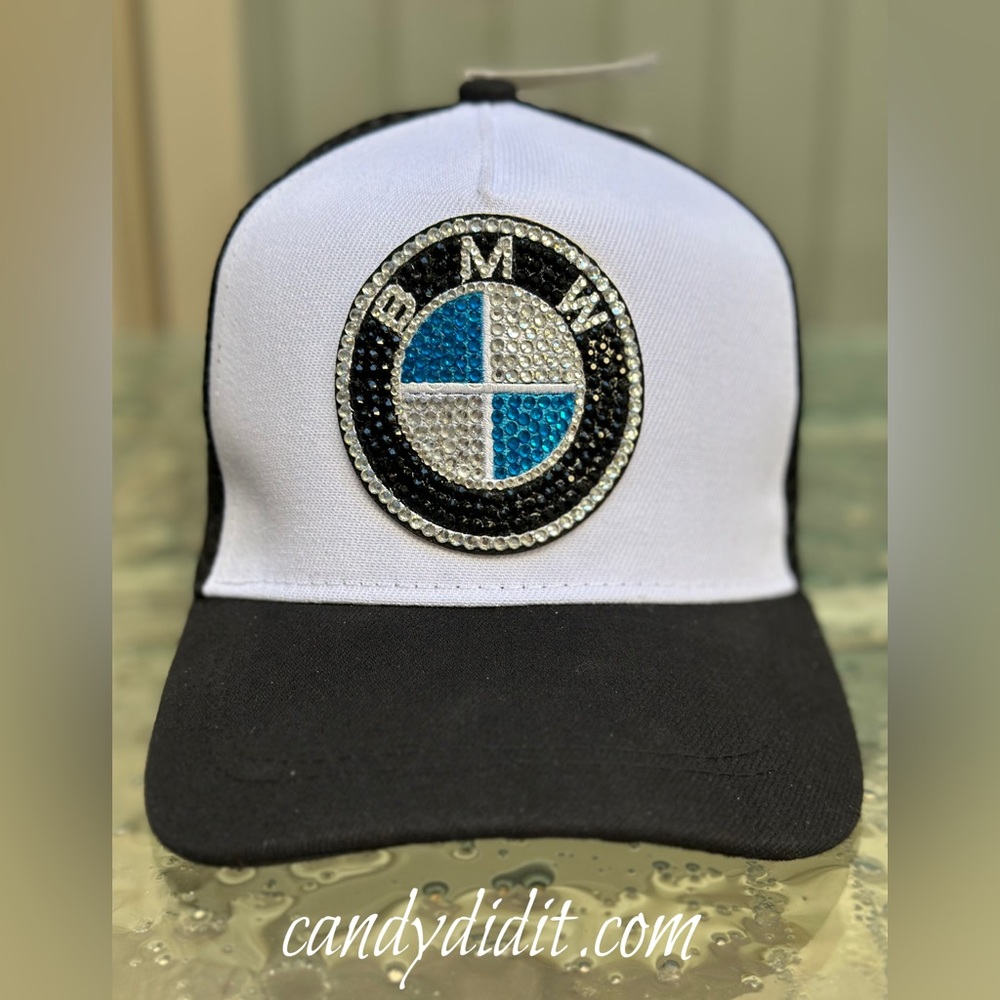 NWT Candy Did It! Handmade BMW Crystal Logo Trucker Bling Ball Cap